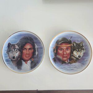 LEONARDO COLLECTION Indian Squaw Wolf Native American Legends Hamilton Plate SET